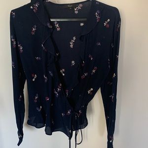 Excellent condition Rails floral print wrap top. Ruffle at collar. Crepe fabric.